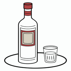 Simple line drawing of a bottle of alcohol and a shot glass.