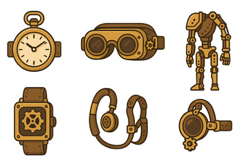 Vintage steampunk style gadgets and accessories for creative use
