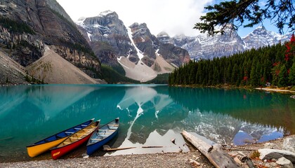 Turquoise lake nestled amongst majestic mountains