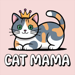 Cute cat mama with crown vector silhouette design