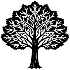 Obraz premium Silhouette of an oak tree with branches and leaves isolated on white background