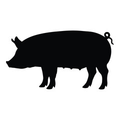 Fototapeta premium Silhouette of a Pig Farm Animal Livestock Icon Isolated on White Background Representing Agriculture and Food Production