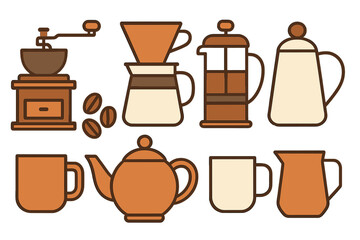 Coffee brewing tools and accessories in a simple vector illustration