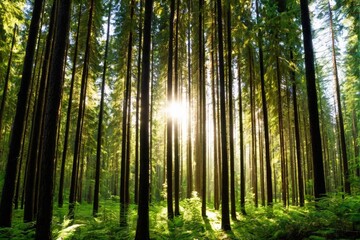 Naklejka premium 森, 木, 自然, 緑, 風景, とぶ, サマータイム, 公園, 太陽, パス, 木の葉, 葉, 松, ウッドランド, 太陽光, 光, 