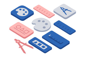 Colorful vector illustration of art tools and drawing instruments