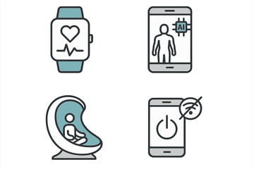 Health technology icons depicting wellness and monitoring devices
