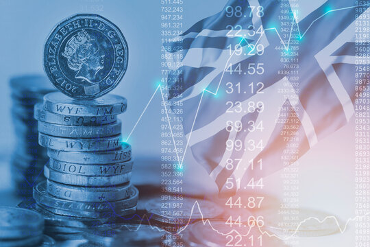 UK Stock graphic background on financial market trade chart