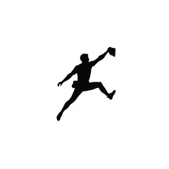 Silhouette of a man jumping with a hat action