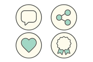 Vector illustration of communication and social media icons in circles