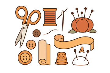 Crafting essentials in a vector illustration for sewing projects