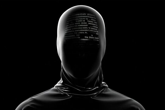 Silhouette facing faint holographic image in black and white illustration