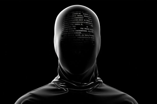 Silhouette facing faint holographic image in black and white illustration
