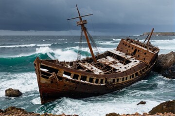 ボート, 帆船, 海, 倒壊, 破壊する, 古い, 魚釣り, さびた, 水, 見捨てられた, 