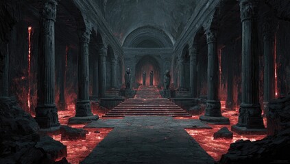 Dark, ancient, lava-filled temple