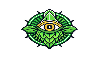 Vector art illustration of abstract green eyes with wings, a cartoon design of a human eyeball symbol and tribal tattoo