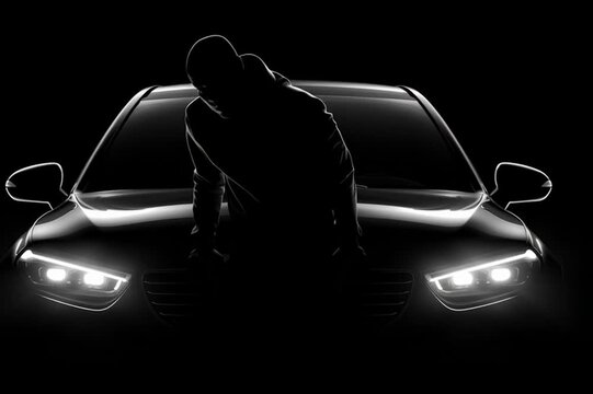 Man sitting in a black luxury car holding car keys