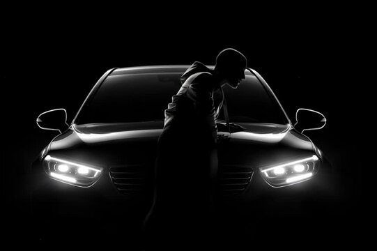 Man sitting in a black luxury car holding car keys