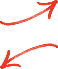 Creative red two brush arrows vector design with hand-drawn brush stroke style. Perfect for abstract illustrations, direction icons, navigation graphics, and modern decorative design elements.