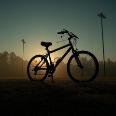 Naklejka premium Silhouette of a bicycle at sunrise.