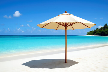 Fototapeta premium a beach umbrella in the white sand of a beach on an island