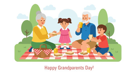Grandparents and grandchildren celebrating Grandparents Day with a lovely picnic in the park.