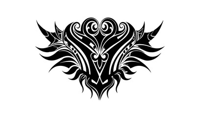 Black vintage tattoo vector illustration featuring a butterfly tribal design with floral and eagle wings, adorned with skull ornaments