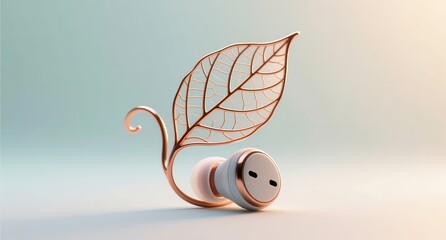 Eco-friendly earbuds design with leaf motif modern studio product photography