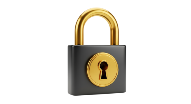 Padlock with Gold Finish for Security and Protection Represents Digital and Physical Safety Concepts