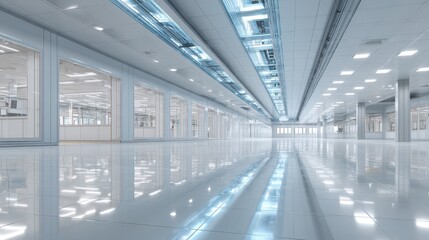 Obraz premium Modern Bright Corridor Interior with Offices. Interior design or architecture usage