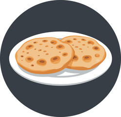 Two golden brown indian flatbreads naan or roti served on a white plate in a circular dark background