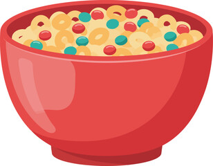 A vibrant red bowl filled with colorful breakfast cereal and milk a healthy and delicious start to the day