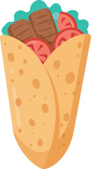 Deliciously prepared shawarma wrap filled with grilled meat fresh tomatoes and crisp lettuce presented on a clean white background