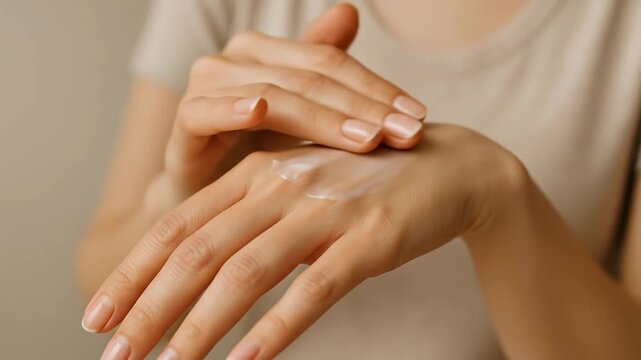 Female Hands Applying Moisturizing Cream for Skincare and Hydration, Promoting Soft and Healthy Skin