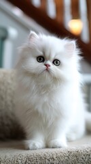 Adorable White Persian Kitten With Fluffy Fur and Big Eyes