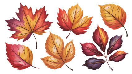 Obraz premium Vibrant Autumn Leaves Collection Watercolor Style Fall Foliage for Design