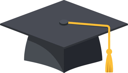 A classic black graduation cap with a golden tassel is presented on a clean white background symbolizing academic achievement and commencement