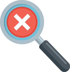 Fototapeta premium Magnifying glass with a red cross symbol inside representing a search error or failed search result concept