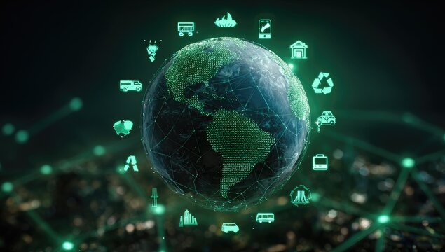 Globe with interconnected icons