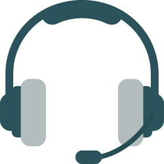 Modern teal over ear headphones with microphone for communication and audio listening on a white background