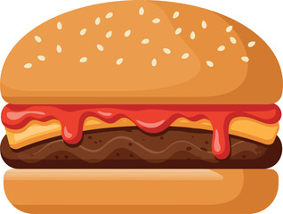 Deliciously rendered illustration of a classic cheeseburger with melted cheese and ketchup presented on a white background