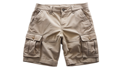Khaki cargo shorts isolated on transparent background, perfect for summer, outdoor activities, and casual wear for men and youth