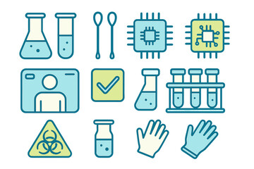 Fototapeta premium Vector illustration of laboratory equipment and technology symbols