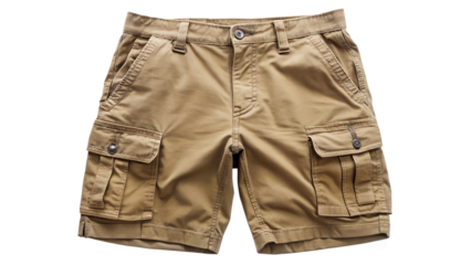 Khaki cargo shorts isolated on transparent background are a versatile and stylish choice for casual wear during the summer months