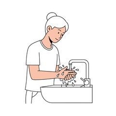 Young woman washing hands at sink with flowing water  Personal Hygiene Icons icon Minimal Style