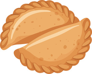 Two golden brown empanadas with crimped edges a delicious savory pastry snack isolated on a white background