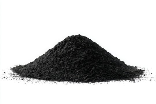 Pile of fine black powder isolated on white background