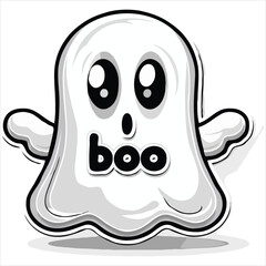 A Cute Ghostly Specter Saying Boo Depicted in a Cartoon Style, Perfect for Halloween Illustrations and Spooky Designs