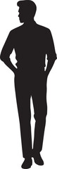 Black silhouette of a man standing with hands on hips looking to the side male person