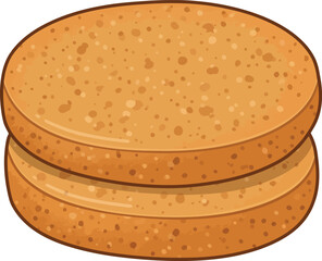 Two golden brown round cake layers stacked on top of each other isolated on a white background for baking and dessert creation