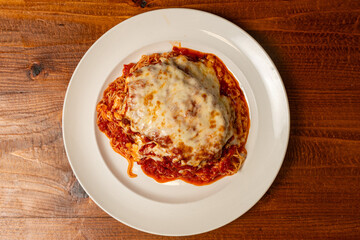 Chicken parmesan with angel hair pasta